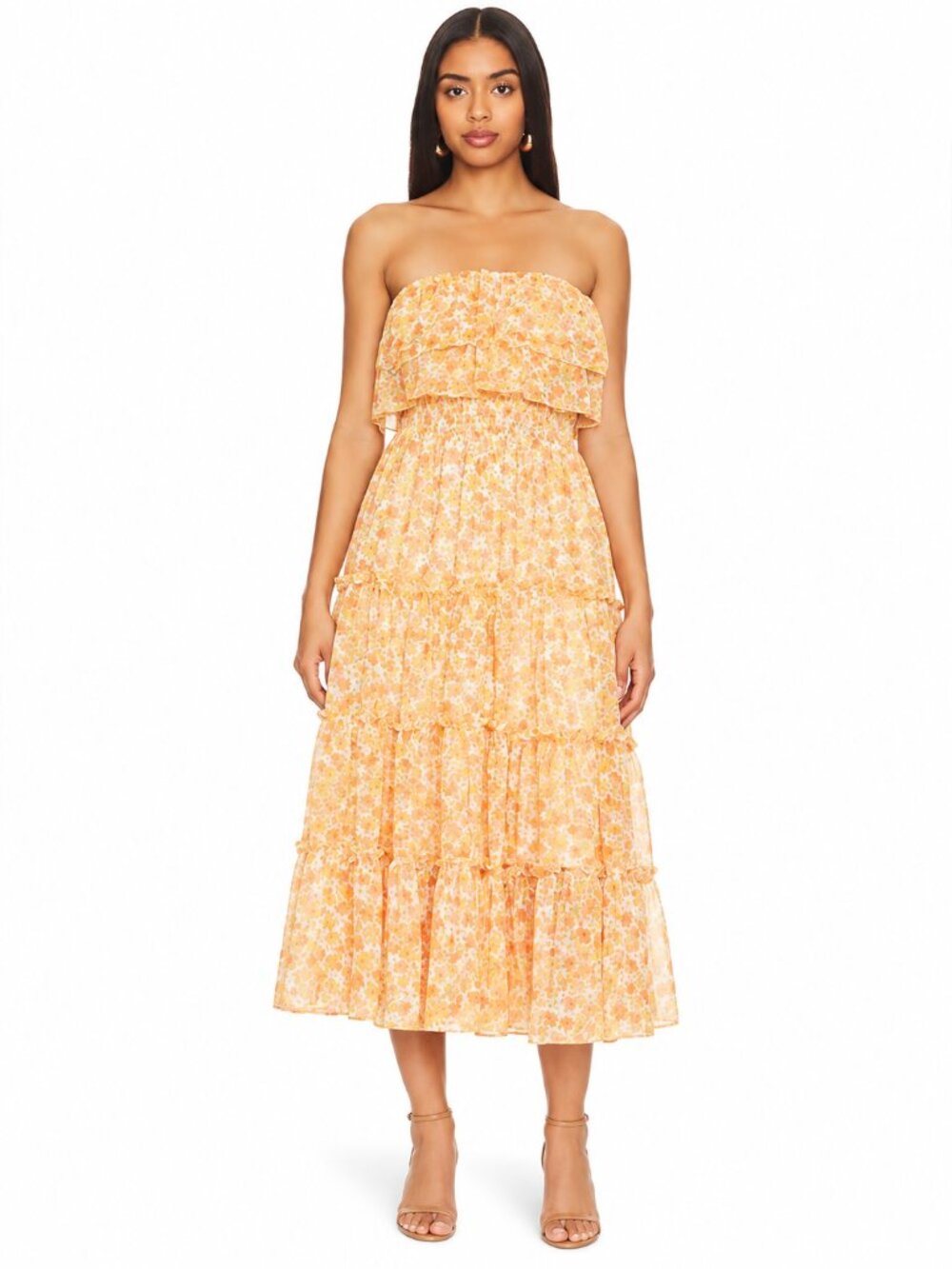 1.STATE Strapless Ruffle Maxi Dress Russett Crepe de Chine Size 3X NWT